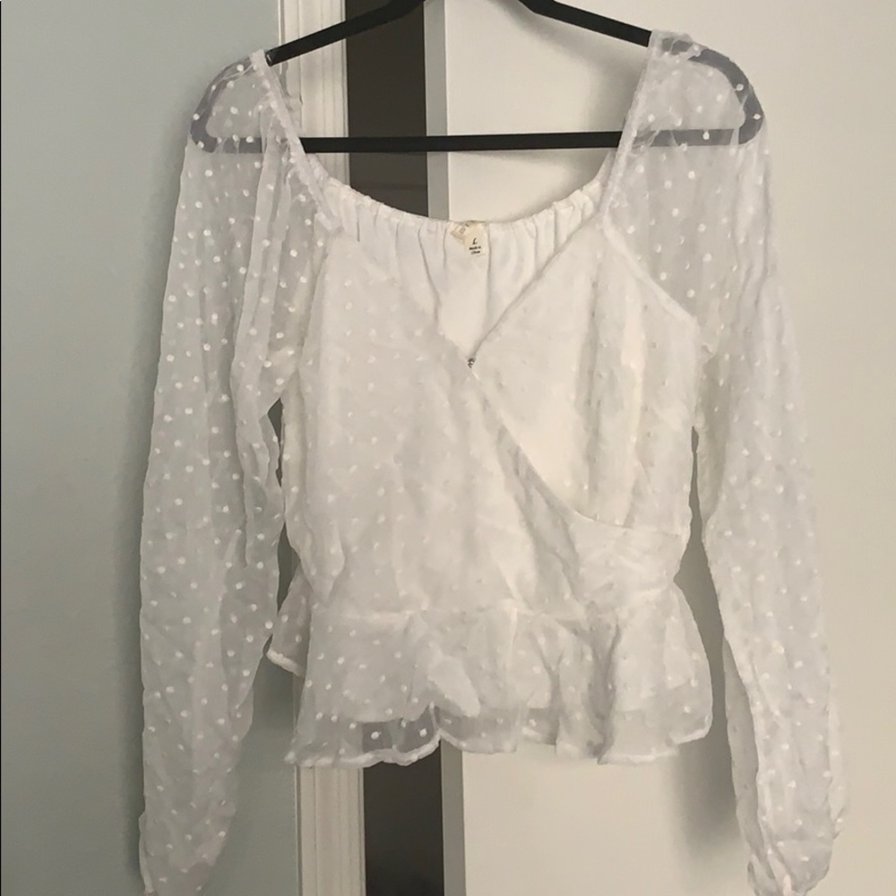 Sheer long sleeve cropped white blouse
